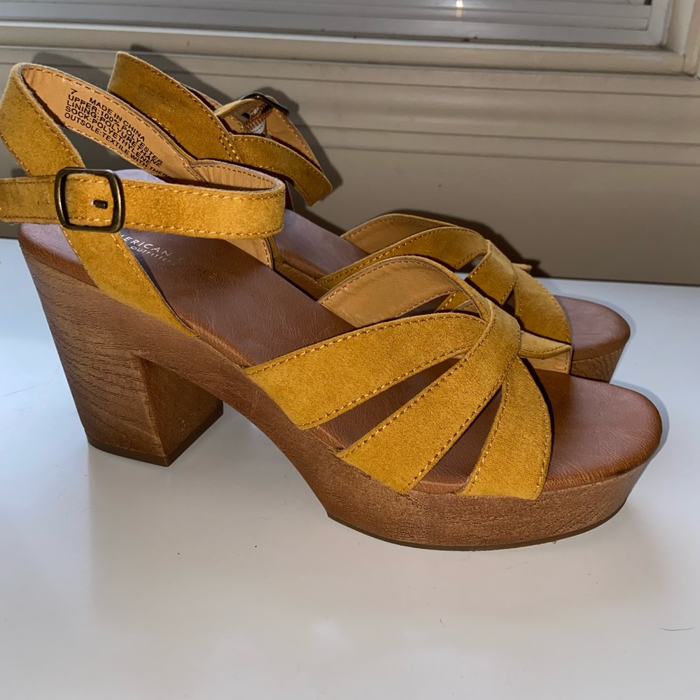 American Eagle yellow strap heels